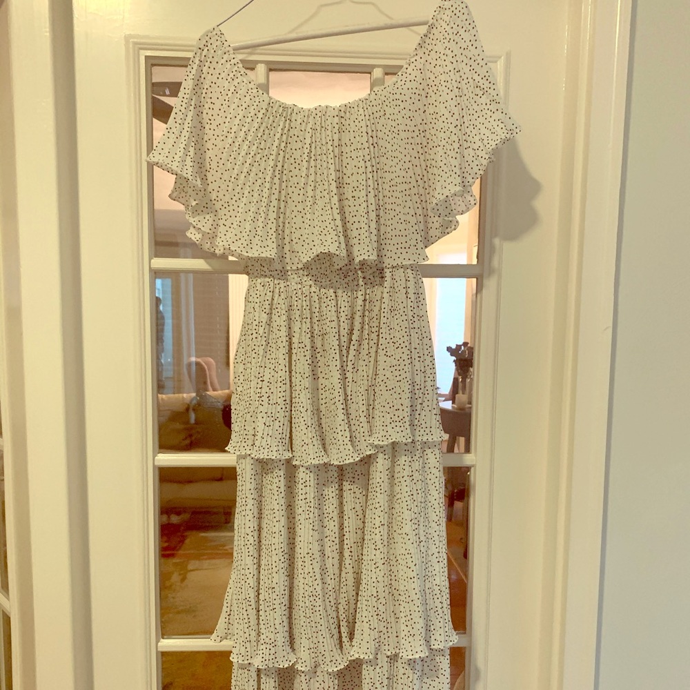 Black and white polka dot 3 tiered maxi dress